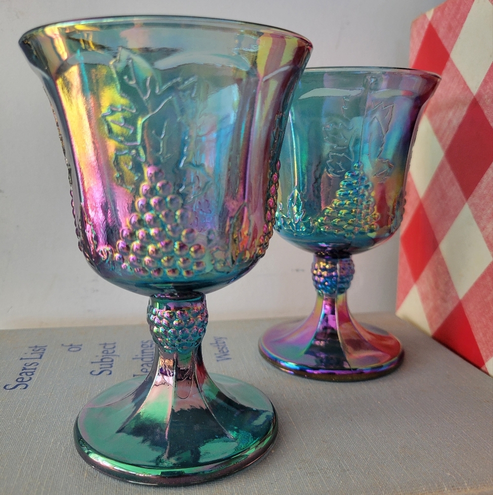 Indiana Glass Iridescent Harvest Blue Goblet Set